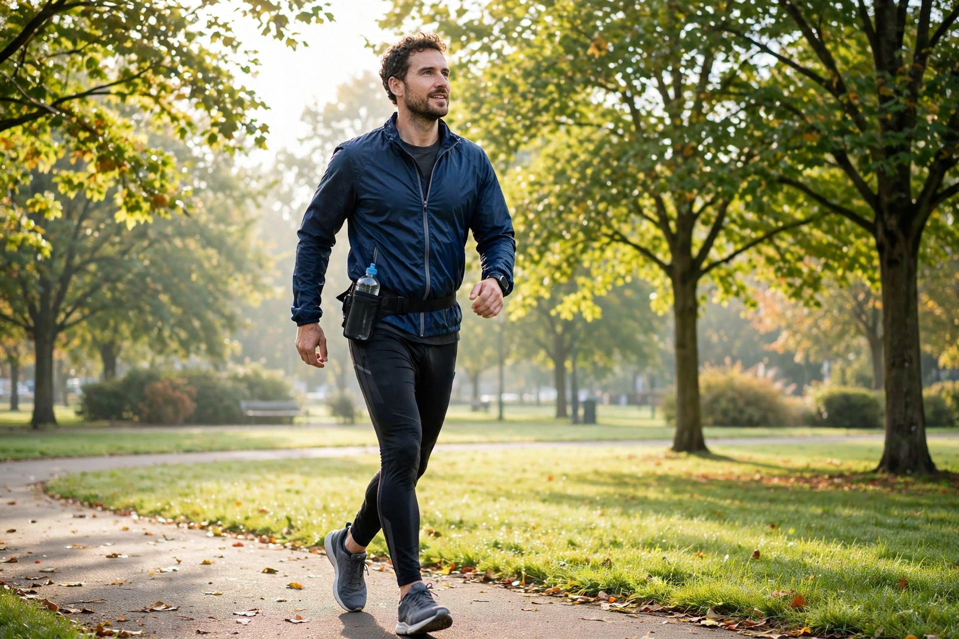 Man jogging on a path in a park