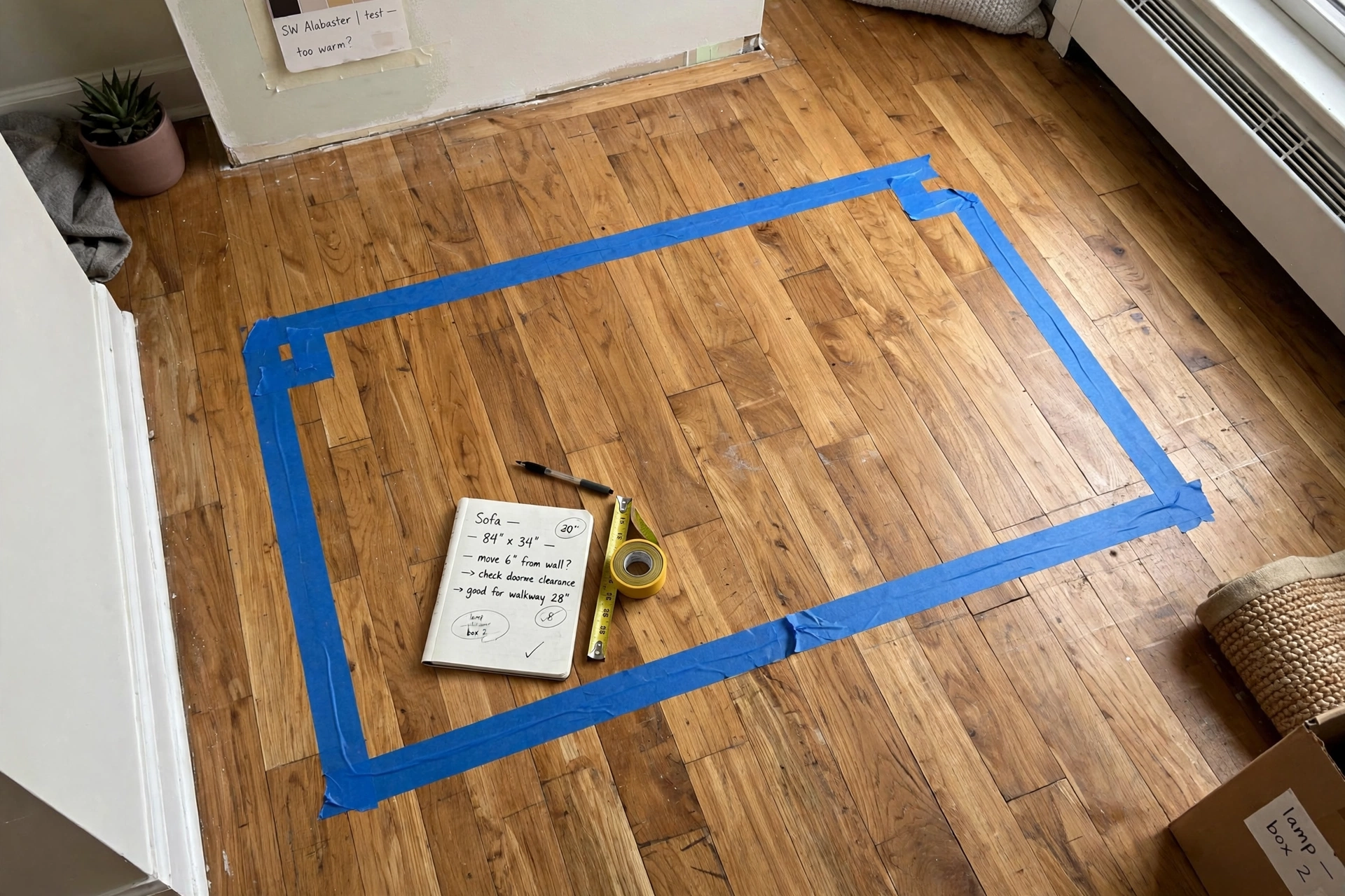 small space furniture layout for beginners tape outline test