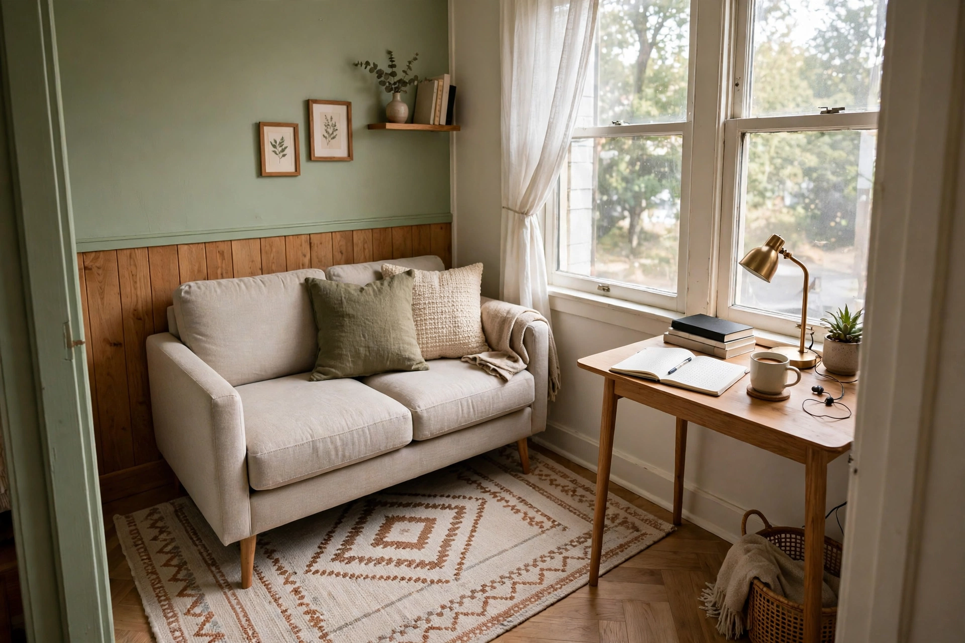 small space furniture layout for beginners zoned room sofa desk