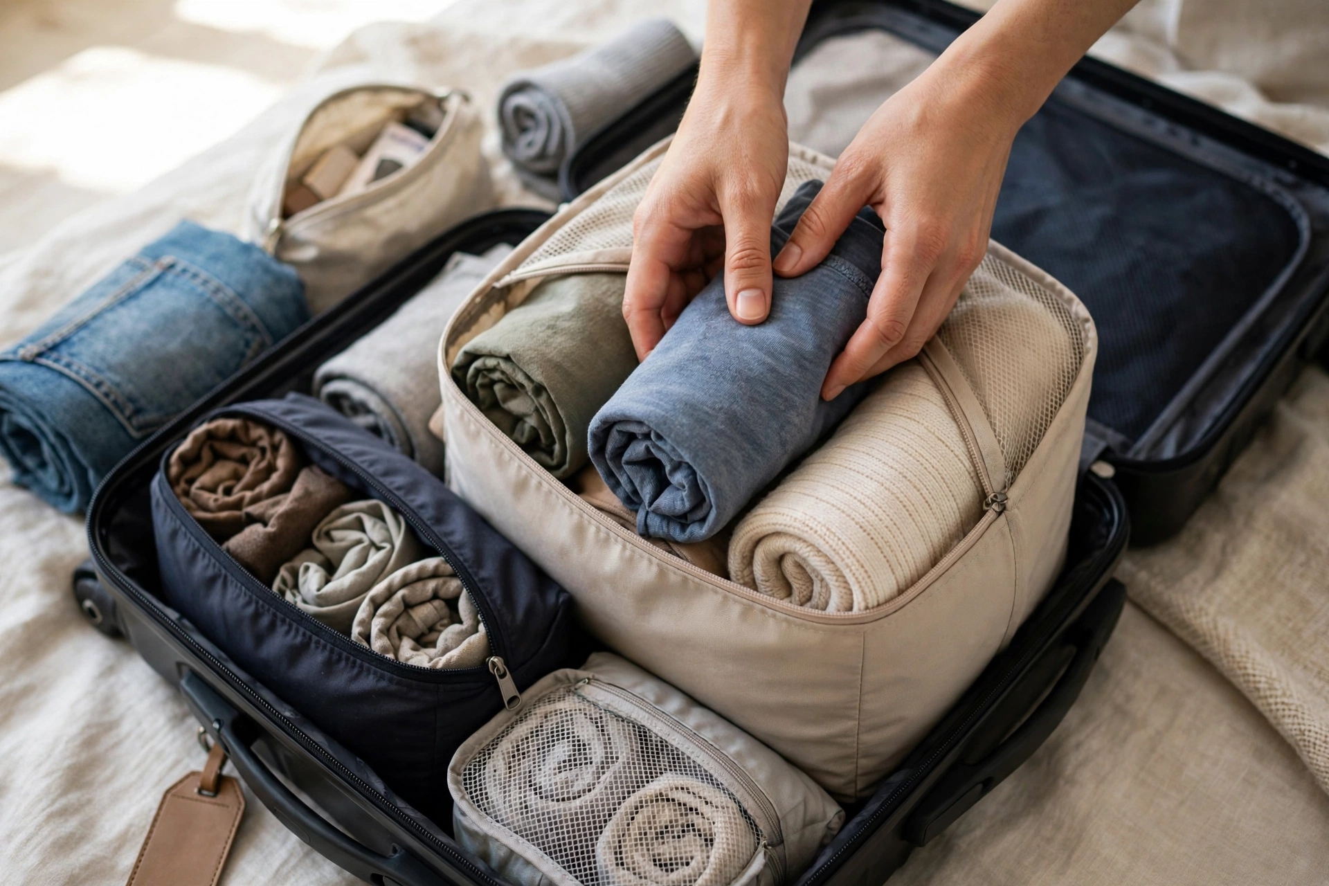 packing light rolling clothes