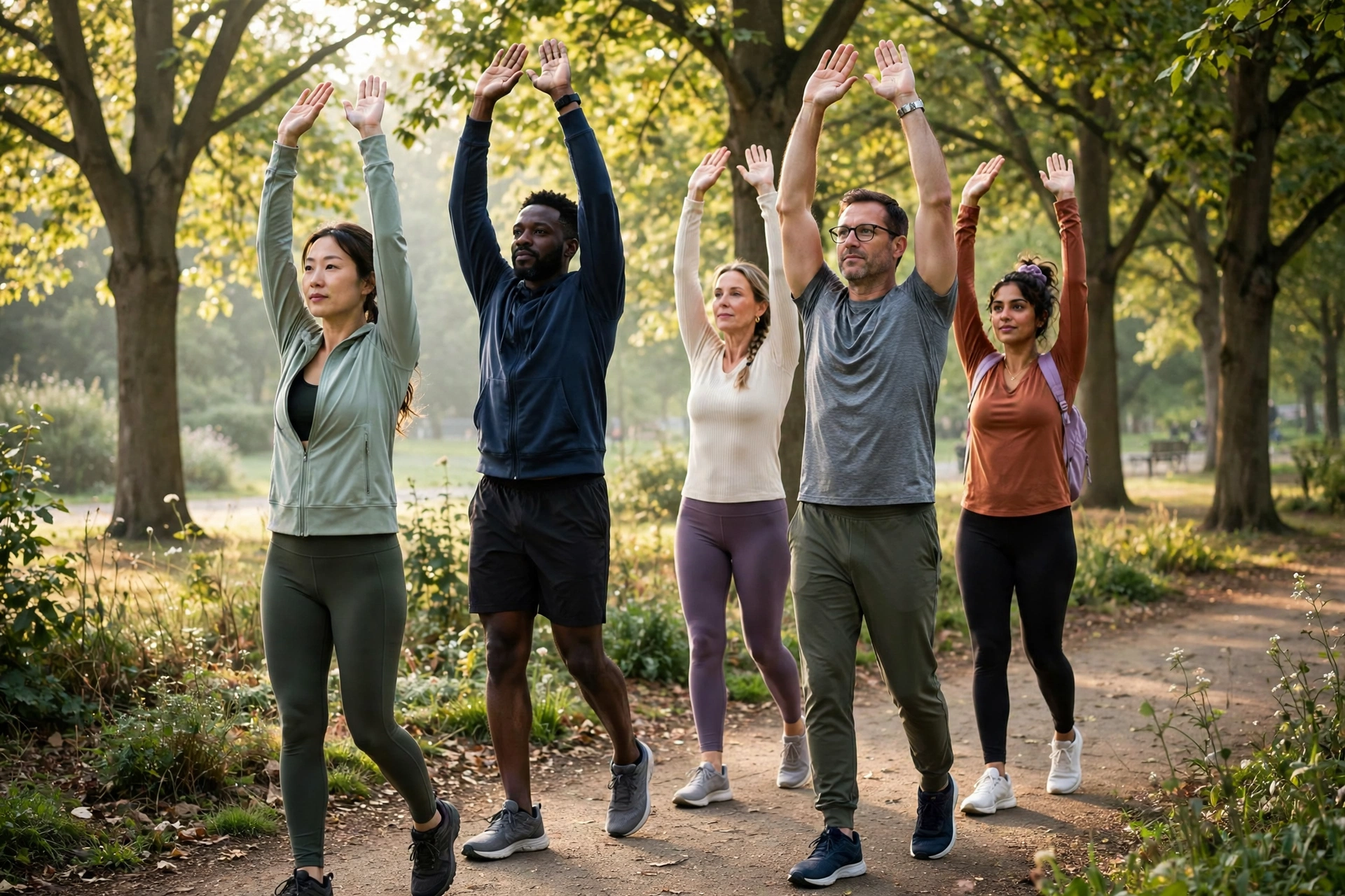 Walking yoga practice combining walking, breathing, and yoga